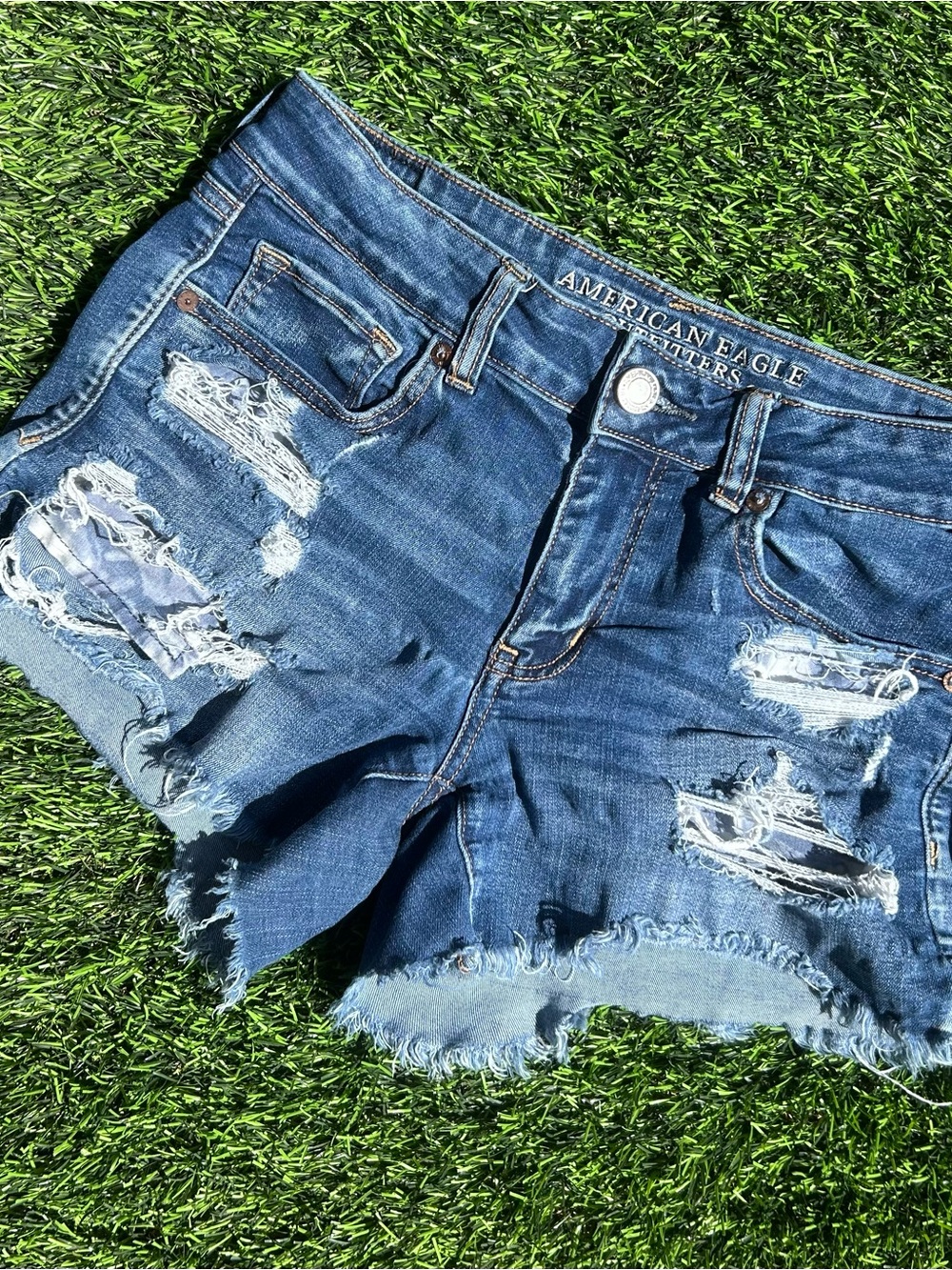 American Eagle Outfitters Women's Distressed Blue Denim Shorts
